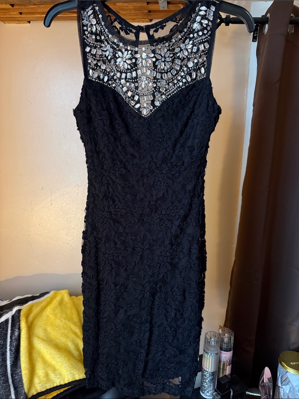 Black Lace Cocktail Dress with Jewel-Embellished front by B. Darlin